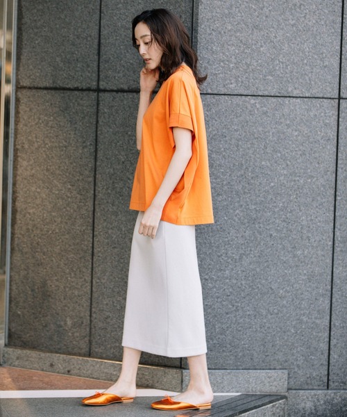 Munich（ミューニック）の「プレミアムコットンジャージニットリブプルオーバー（Tシャツ/カットソー・レディース・ブラウン/ホワイト/ブルー/オレンジ/ブラック・FREE）」の7枚目の写真