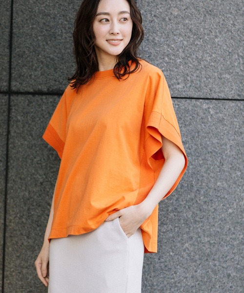 Munich（ミューニック）の「プレミアムコットンジャージニットリブプルオーバー（Tシャツ/カットソー・レディース・ブラウン/ホワイト/ブルー/オレンジ/ブラック・FREE）」の12枚目の写真