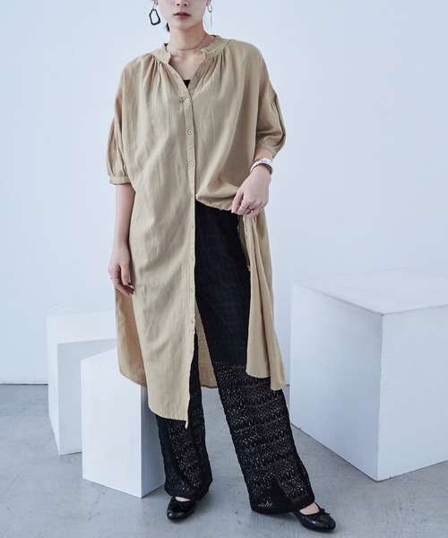 Fashion Letter（ファッションレター）の「襟プリーツワンピース（シャツワンピース・レディース・カーキ/ベージュ/チャコール・M）」の3枚目の写真