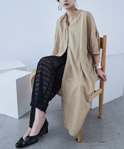 Fashion Letter（ファッションレター）の「襟プリーツワンピース（シャツワンピース・レディース・カーキ/ベージュ/チャコール・M）」の14枚目の写真