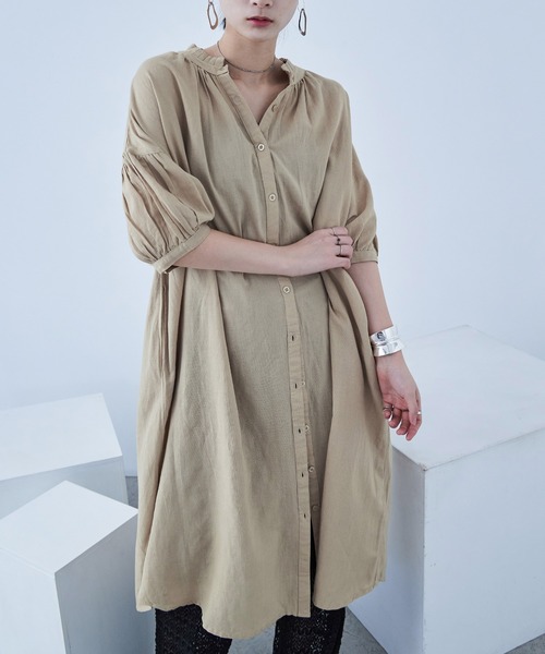 Fashion Letter（ファッションレター）の「襟プリーツワンピース（シャツワンピース・レディース・カーキ/ベージュ/チャコール・M）」の19枚目の写真