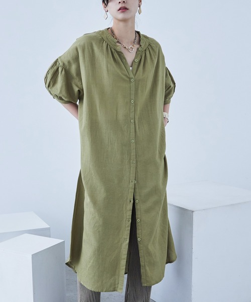 Fashion Letter（ファッションレター）の「襟プリーツワンピース（シャツワンピース・レディース・カーキ/ベージュ/チャコール・M）」の10枚目の写真