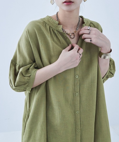 Fashion Letter（ファッションレター）の「襟プリーツワンピース（シャツワンピース・レディース・カーキ/ベージュ/チャコール・M）」の5枚目の写真