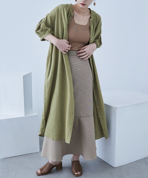 Fashion Letter（ファッションレター）の「襟プリーツワンピース（シャツワンピース・レディース・カーキ/ベージュ/チャコール・M）」の16枚目の写真