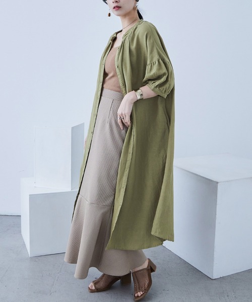 Fashion Letter（ファッションレター）の「襟プリーツワンピース（シャツワンピース・レディース・カーキ/ベージュ/チャコール・M）」の11枚目の写真