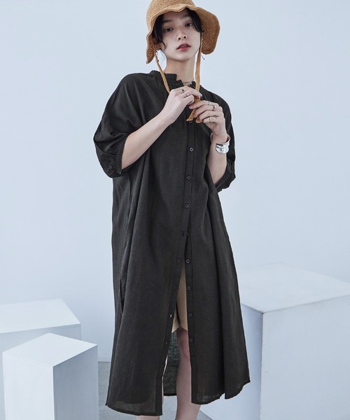 Fashion Letter（ファッションレター）の「襟プリーツワンピース（シャツワンピース・レディース・カーキ/ベージュ/チャコール・M）」の6枚目の写真