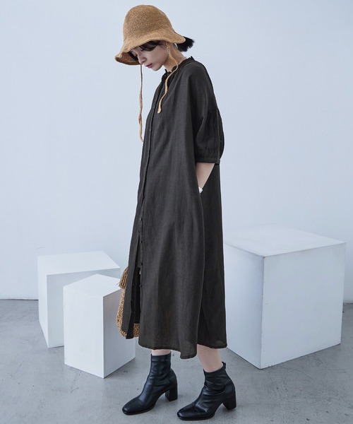 Fashion Letter（ファッションレター）の「襟プリーツワンピース（シャツワンピース・レディース・カーキ/ベージュ/チャコール・M）」の22枚目の写真