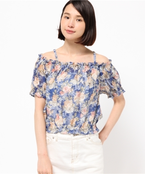 one after another NICE CLAUP（ワンアフターアナザーナイスクラップ）の「【ナイスクラップ】オパール花柄ギャザーブラウス（シャツ/ブラウス・レディース・ホワイト/ネイビー/ブルー・FREE）」の15枚目の写真