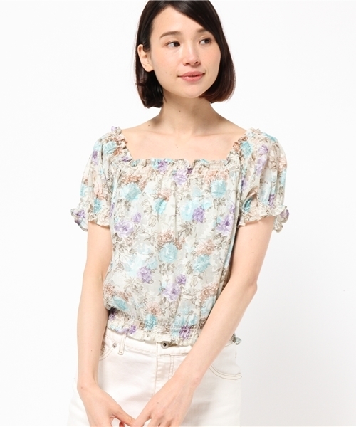 one after another NICE CLAUP（ワンアフターアナザーナイスクラップ）の「【ナイスクラップ】オパール花柄ギャザーブラウス（シャツ/ブラウス・レディース・ホワイト/ネイビー/ブルー・FREE）」の12枚目の写真