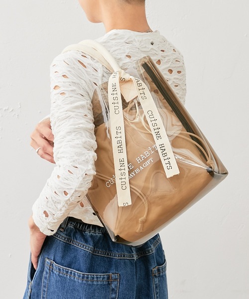 CUISINE HABITS(クイジーヌハビッツ)の「HORIZONTAL TOTE PVCトート(トートバッグ・レディース・ブラック/アイボリー/ホワイト×グレー/ブラック×ブラック/Black/Off White/クリアブラック・フリー)」の10枚目の写真