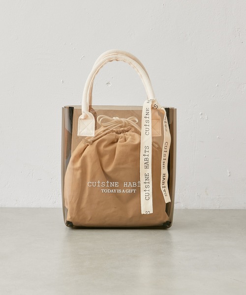 CUISINE HABITS(クイジーヌハビッツ)の「HORIZONTAL TOTE PVCトート(トートバッグ・レディース・ブラック/アイボリー/ホワイト×グレー/ブラック×ブラック/Black/Off White/クリアブラック・フリー)」の12枚目の写真