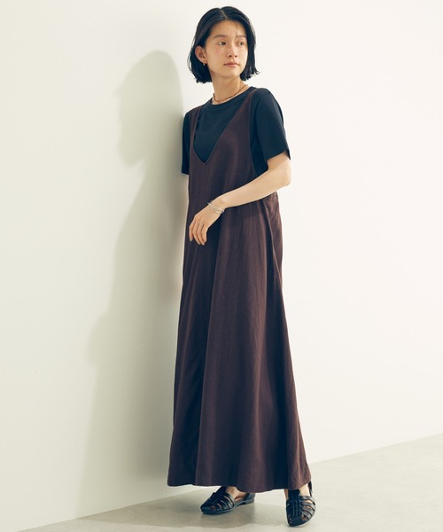 AMERICAN HOLIC（アメリカンホリック）の「Vネックリネンブレンドワンピース（ワンピース・レディース・ブラック/ブラウン・FREE）」の12枚目の写真