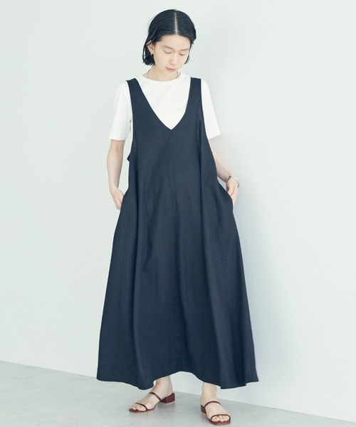 AMERICAN HOLIC（アメリカンホリック）の「Vネックリネンブレンドワンピース（ワンピース・レディース・ブラック/ブラウン・FREE）」の3枚目の写真