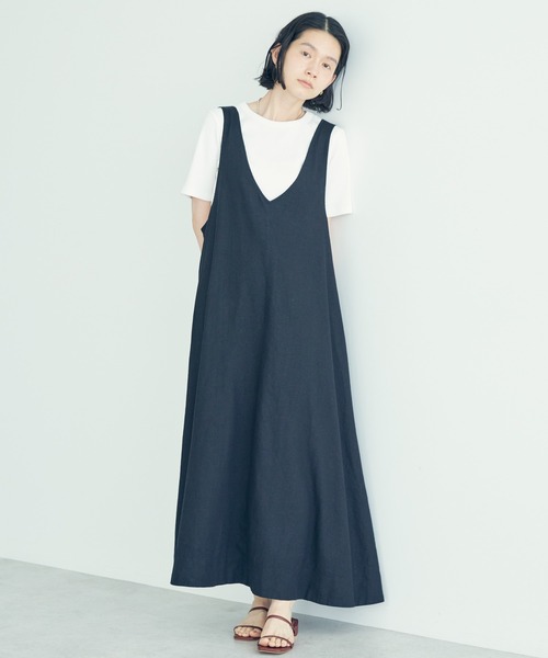 AMERICAN HOLIC（アメリカンホリック）の「Vネックリネンブレンドワンピース（ワンピース・レディース・ブラック/ブラウン・FREE）」の6枚目の写真