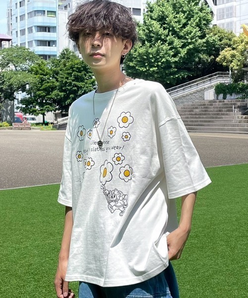 TAE ASHIDA 空プリント 半袖Tシャツ M　パワーネット 英字プリント半袖Tシャツ/カットソー 韓国ブランドセレクト│A