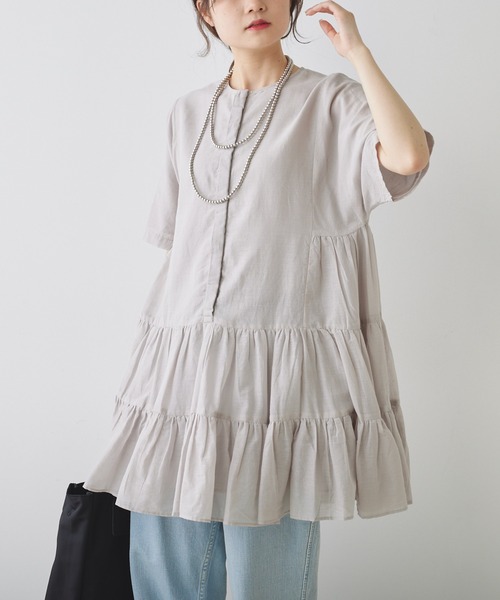 PUAL CE CIN（ピュアルセシン）の「インドボイルティアードチュニックブラウス（シャツ/ブラウス・レディース・ブルー/ベージュ/ブラック/オレンジ/ホワイト・FREE）」の4枚目の写真