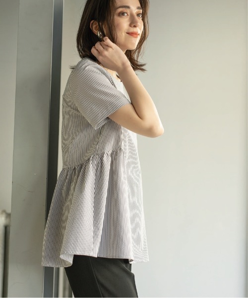 OPAQUE.CLIP（オペークドットクリップ）の「◆サッカーストライプ ペプラムブラウス【イージーケア/吸水速乾/ストレッチ/洗濯機洗い可】（シャツ/ブラウス・レディース・ホワイト系5/ブルー系2/ブラック・38/40/36/42）」の11枚目の写真