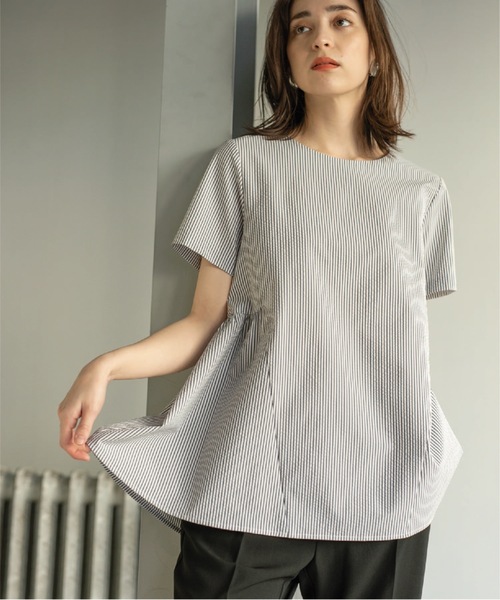 OPAQUE.CLIP（オペークドットクリップ）の「◆サッカーストライプ ペプラムブラウス【イージーケア/吸水速乾/ストレッチ/洗濯機洗い可】（シャツ/ブラウス・レディース・ホワイト系5/ブルー系2/ブラック・38/40/36/42）」の12枚目の写真