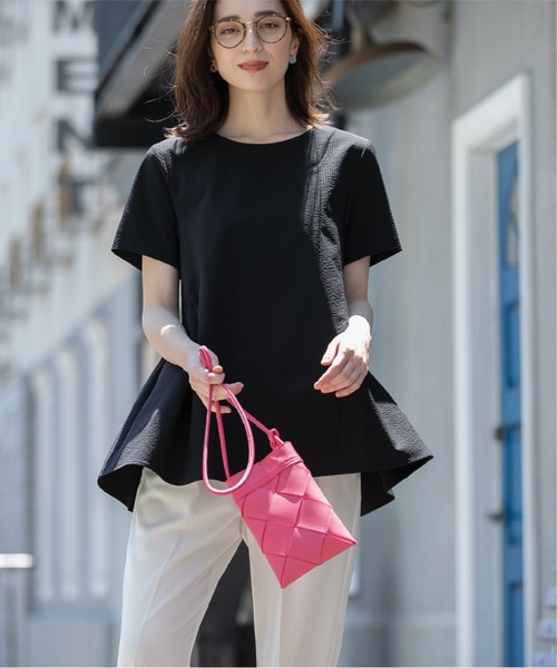 OPAQUE.CLIP（オペークドットクリップ）の「◆サッカーストライプ ペプラムブラウス【イージーケア/吸水速乾/ストレッチ/洗濯機洗い可】（シャツ/ブラウス・レディース・ホワイト系5/ブルー系2/ブラック・38/40/36/42）」の8枚目の写真