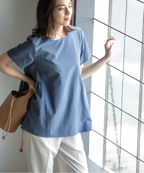 OPAQUE.CLIP（オペークドットクリップ）の「◆サッカーストライプ ペプラムブラウス【イージーケア/吸水速乾/ストレッチ/洗濯機洗い可】（シャツ/ブラウス・レディース・ホワイト系5/ブルー系2/ブラック・38/40/36/42）」の17枚目の写真