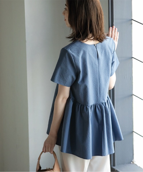 OPAQUE.CLIP（オペークドットクリップ）の「◆サッカーストライプ ペプラムブラウス【イージーケア/吸水速乾/ストレッチ/洗濯機洗い可】（シャツ/ブラウス・レディース・ホワイト系5/ブルー系2/ブラック・38/40/36/42）」の18枚目の写真