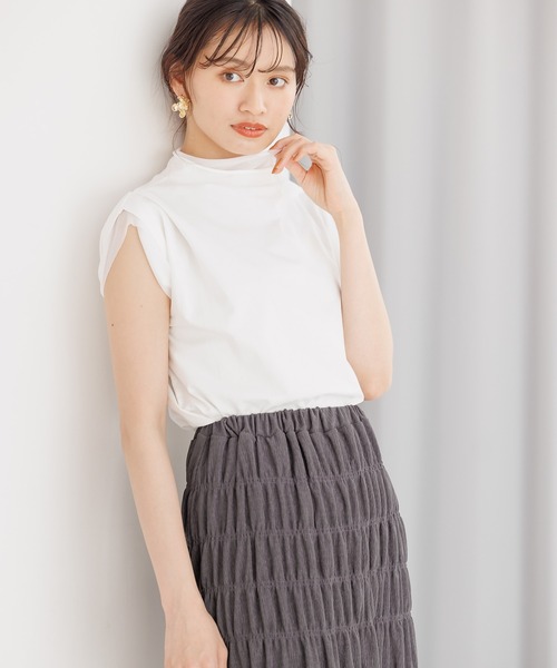 mysty woman(ミスティウーマン)の「チュールレイヤードフレンチプルオーバー 961333(Tシャツ/カットソー・レディース・オフホワイト/ブラック/モカ・FREE)」の1枚目の写真