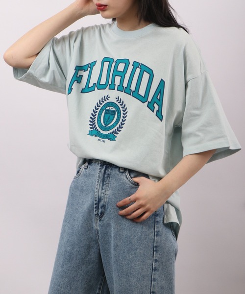 spiritoso(スピリトーゾ)の「spiritoso フロッキープリント フロリダ半袖Tシャツ(Tシャツ/カットソー・レディース・グレイッシュベージュ/グレー/スミクロ/ホワイト・F)」の21枚目の写真