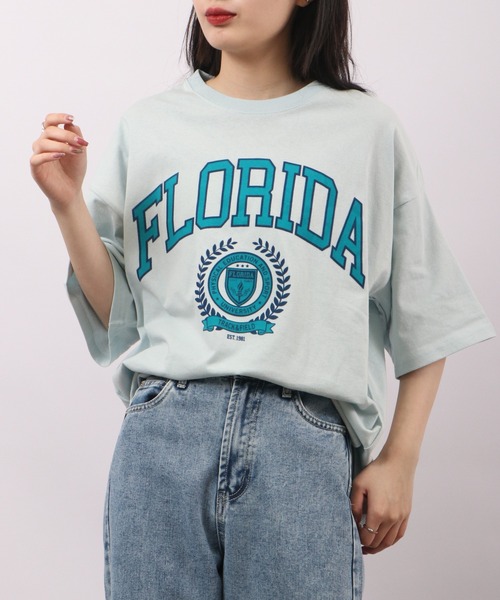 spiritoso(スピリトーゾ)の「spiritoso フロッキープリント フロリダ半袖Tシャツ(Tシャツ/カットソー・レディース・グレイッシュベージュ/グレー/スミクロ/ホワイト・F)」の20枚目の写真