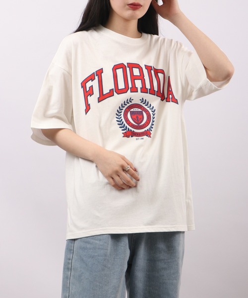 spiritoso(スピリトーゾ)の「spiritoso フロッキープリント フロリダ半袖Tシャツ(Tシャツ/カットソー・レディース・グレイッシュベージュ/グレー/スミクロ/ホワイト・F)」の7枚目の写真