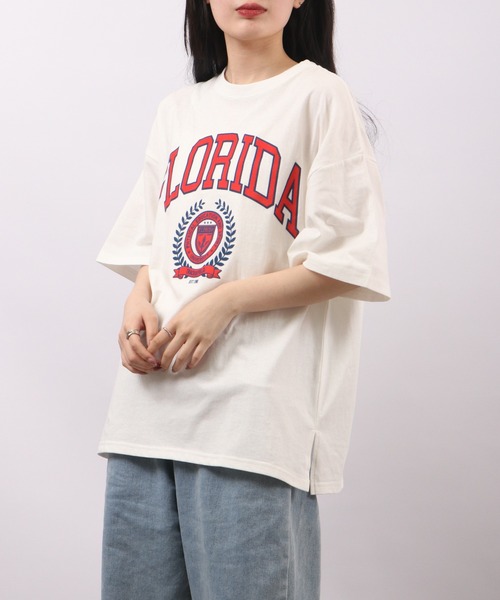 spiritoso(スピリトーゾ)の「spiritoso フロッキープリント フロリダ半袖Tシャツ(Tシャツ/カットソー・レディース・グレイッシュベージュ/グレー/スミクロ/ホワイト・F)」の8枚目の写真