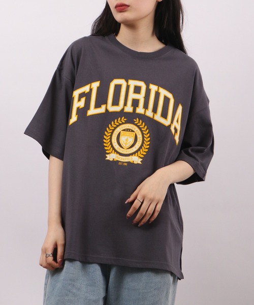 spiritoso(スピリトーゾ)の「spiritoso フロッキープリント フロリダ半袖Tシャツ(Tシャツ/カットソー・レディース・グレイッシュベージュ/グレー/スミクロ/ホワイト・F)」の12枚目の写真