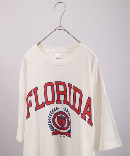 spiritoso(スピリトーゾ)の「spiritoso フロッキープリント フロリダ半袖Tシャツ(Tシャツ/カットソー・レディース・グレイッシュベージュ/グレー/スミクロ/ホワイト・F)」の6枚目の写真