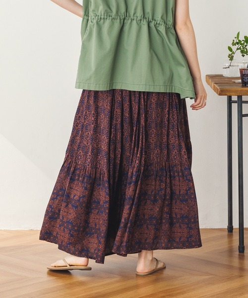 lil nina（リルニーナ）の「レーヨン プリント ギャザーフレアスカート（スカート・レディース・ライトベージュ/パープル/ネイビー・FREE）」の16枚目の写真