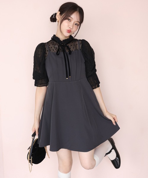 one after another NICE CLAUP(ワンアフターアナザーナイスクラップ)の「【plume】リボンブラウスセット/ミニキャミワンピース/dress collection(ドレス・レディース・ピンク系その他/グレー・FREE)」の4枚目の写真