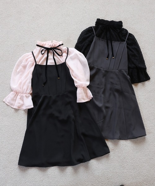 one after another NICE CLAUP(ワンアフターアナザーナイスクラップ)の「【plume】リボンブラウスセット/ミニキャミワンピース/dress collection(ドレス・レディース・ピンク系その他/グレー・FREE)」の9枚目の写真