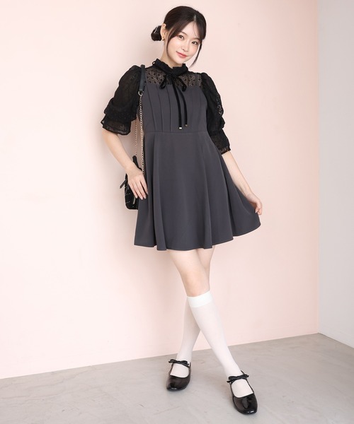 one after another NICE CLAUP(ワンアフターアナザーナイスクラップ)の「【plume】リボンブラウスセット/ミニキャミワンピース/dress collection(ドレス・レディース・ピンク系その他/グレー・FREE)」の6枚目の写真