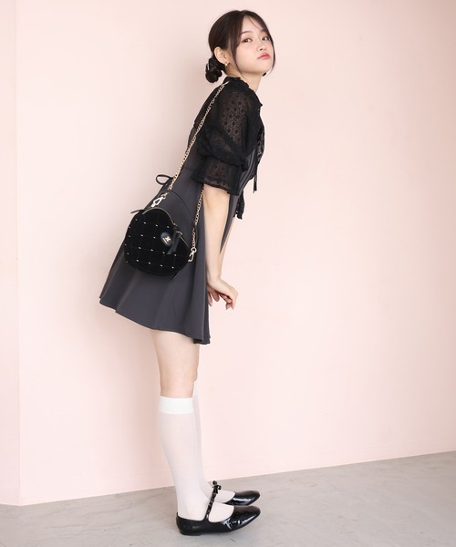 one after another NICE CLAUP(ワンアフターアナザーナイスクラップ)の「【plume】リボンブラウスセット/ミニキャミワンピース/dress collection(ドレス・レディース・ピンク系その他/グレー・FREE)」の8枚目の写真