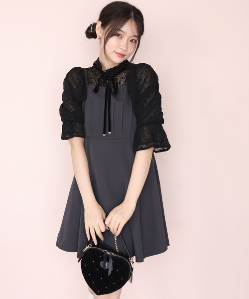 one after another NICE CLAUP(ワンアフターアナザーナイスクラップ)の「【plume】リボンブラウスセット/ミニキャミワンピース/dress collection(ドレス・レディース・ピンク系その他/グレー・FREE)」の3枚目の写真