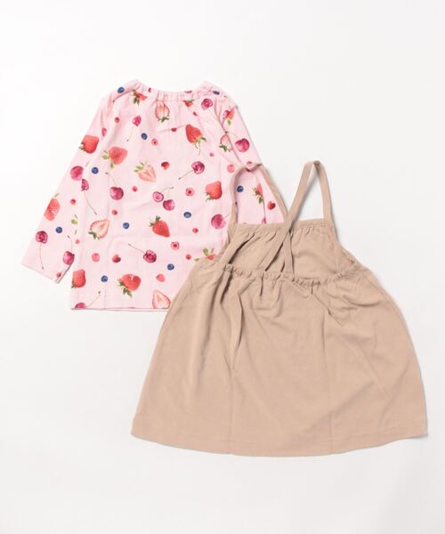 HAKKA BABY（ハッカベビー）の「[ベビー]フローティングフラワー／ベリーチェリープリントTシャツ＆ジャンパースカートセット（ジャンパースカート・キッズ・ピンク/キナリ・90cm）」の3枚目の写真