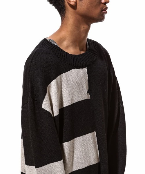 ROYAL FLASH（ロイヤルフラッシュ）の「A.F ARTEFACT/エーエフ・アーティファクト/Stripes Combi Knit Top（ニット/セーター・メンズ・グレー/ブラック・2/3）」の14枚目の写真