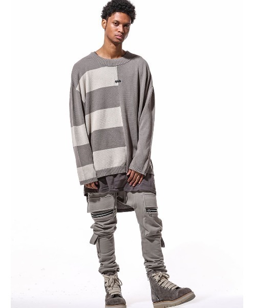 ROYAL FLASH（ロイヤルフラッシュ）の「A.F ARTEFACT/エーエフ・アーティファクト/Stripes Combi Knit Top（ニット/セーター・メンズ・グレー/ブラック・2/3）」の9枚目の写真