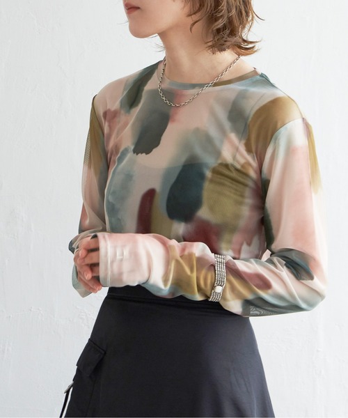 notch.（ノッチ）の「水彩チュールクルーネックT（Tシャツ/カットソー・レディース・ベージュ/オフホワイト/ホワイト/ライトグレー/ベージュ系その他/グレー・M）」の5枚目の写真