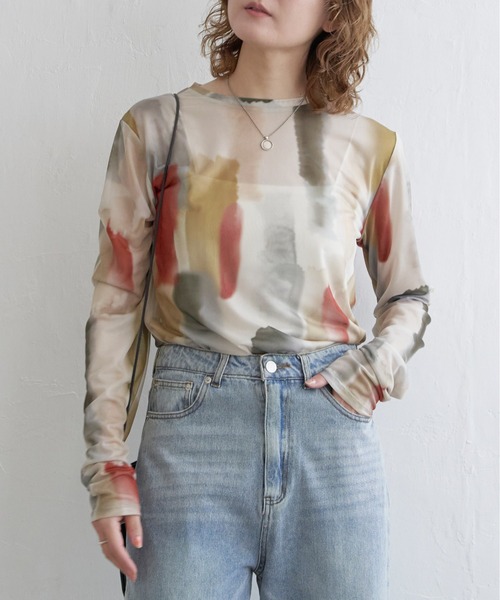 notch.（ノッチ）の「水彩チュールクルーネックT（Tシャツ/カットソー・レディース・ベージュ/オフホワイト/ホワイト/ライトグレー/ベージュ系その他/グレー・M）」の6枚目の写真