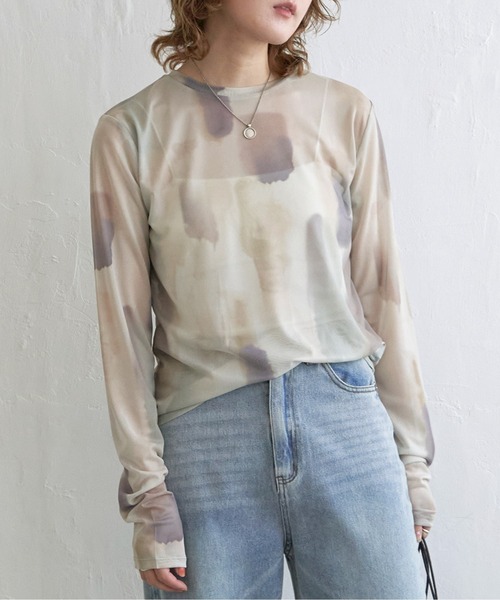 notch.（ノッチ）の「水彩チュールクルーネックT（Tシャツ/カットソー・レディース・ベージュ/オフホワイト/ホワイト/ライトグレー/ベージュ系その他/グレー・M）」の2枚目の写真