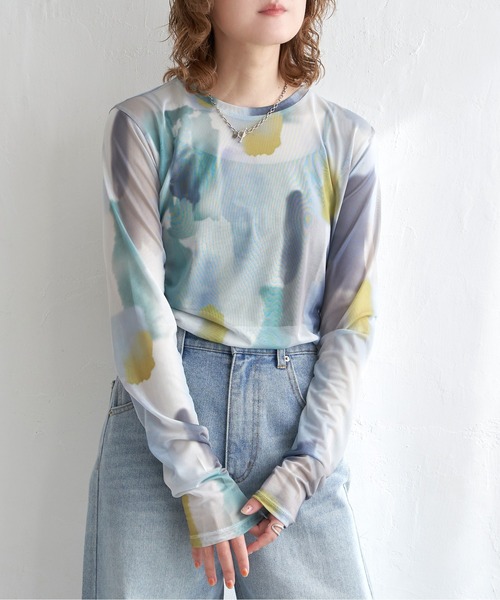 notch.（ノッチ）の「水彩チュールクルーネックT（Tシャツ/カットソー・レディース・ベージュ/オフホワイト/ホワイト/ライトグレー/ベージュ系その他/グレー・M）」の4枚目の写真