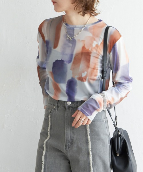 notch.（ノッチ）の「水彩チュールクルーネックT（Tシャツ/カットソー・レディース・ベージュ/オフホワイト/ホワイト/ライトグレー/ベージュ系その他/グレー・M）」の7枚目の写真