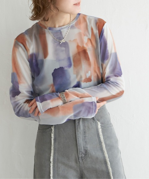 notch.（ノッチ）の「水彩チュールクルーネックT（Tシャツ/カットソー・レディース・ベージュ/オフホワイト/ホワイト/ライトグレー/ベージュ系その他/グレー・M）」の9枚目の写真