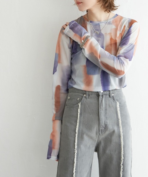 notch.（ノッチ）の「水彩チュールクルーネックT（Tシャツ/カットソー・レディース・ベージュ/オフホワイト/ホワイト/ライトグレー/ベージュ系その他/グレー・M）」の10枚目の写真