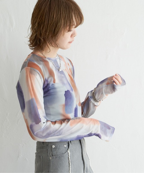 notch.（ノッチ）の「水彩チュールクルーネックT（Tシャツ/カットソー・レディース・ベージュ/オフホワイト/ホワイト/ライトグレー/ベージュ系その他/グレー・M）」の11枚目の写真