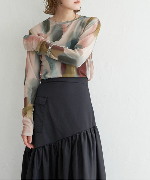 notch.（ノッチ）の「水彩チュールクルーネックT（Tシャツ/カットソー・レディース・ベージュ/オフホワイト/ホワイト/ライトグレー/ベージュ系その他/グレー・M）」の13枚目の写真